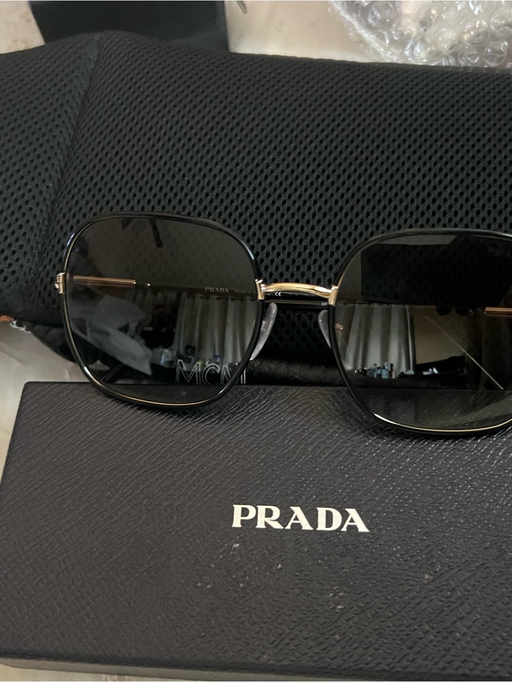 Prada Black Square Metal Sunglasses